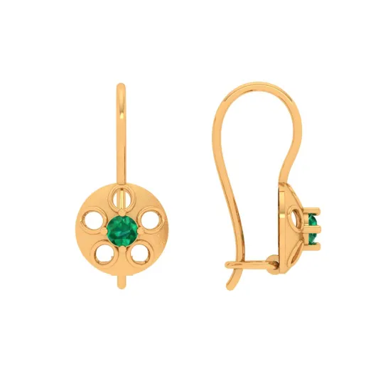 18KT Green Stone Studded Exclusive Gold Earring Design