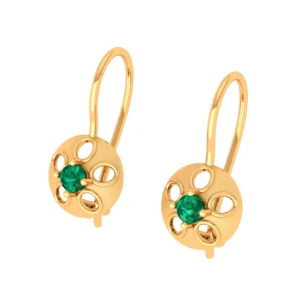 18KT Green Stone Studded Exclusive Gold Earring Design