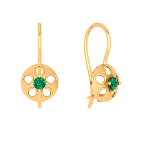 18KT Green Stone Studded Exclusive Gold Earring Design