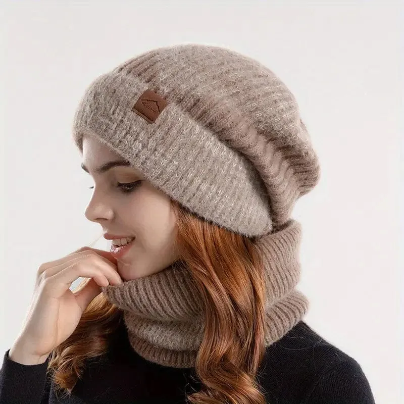 2-Pieces: Two-Tone Warm Knit Winter Hat