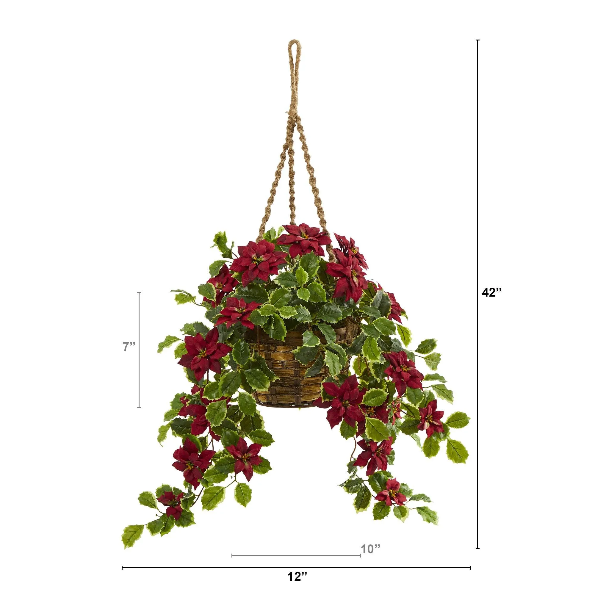 3.5’ Poinsettia and Variegated Holly Artificial Plant in Hanging Basket (Real Touch)