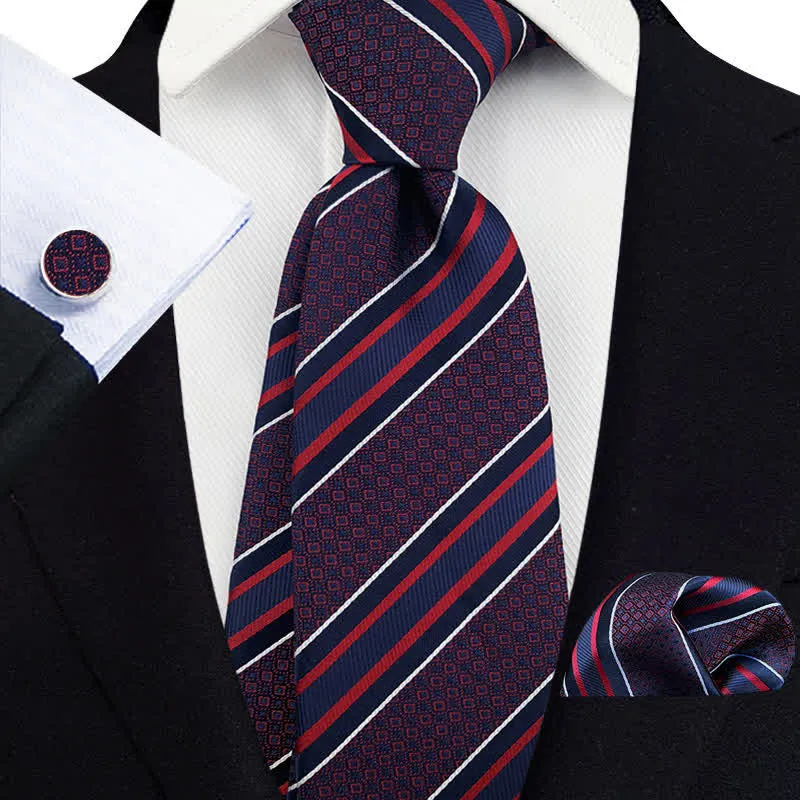 3Pcs Men's Luxurious Purple & Navy Striped Necktie Set