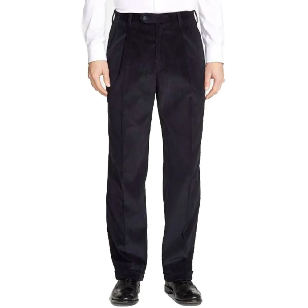 8 Wale Luxury Italian Corduroy Pant in Navy (Milan Double Reverse Pleat) by Berle