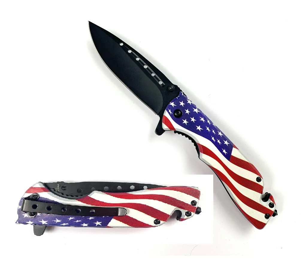 8" Overall in Length US Flag Spring Assisted Knife