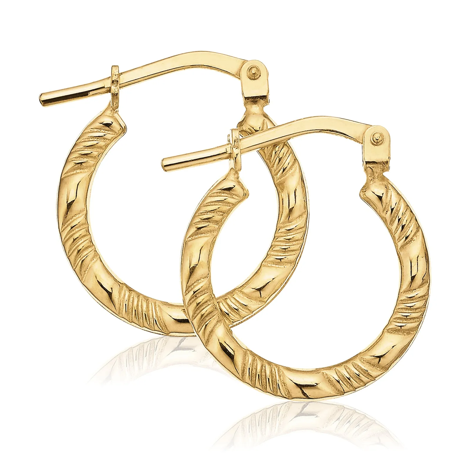 9ct Yellow Gold Silver Filled 10mm Patterned Hoop Earrings