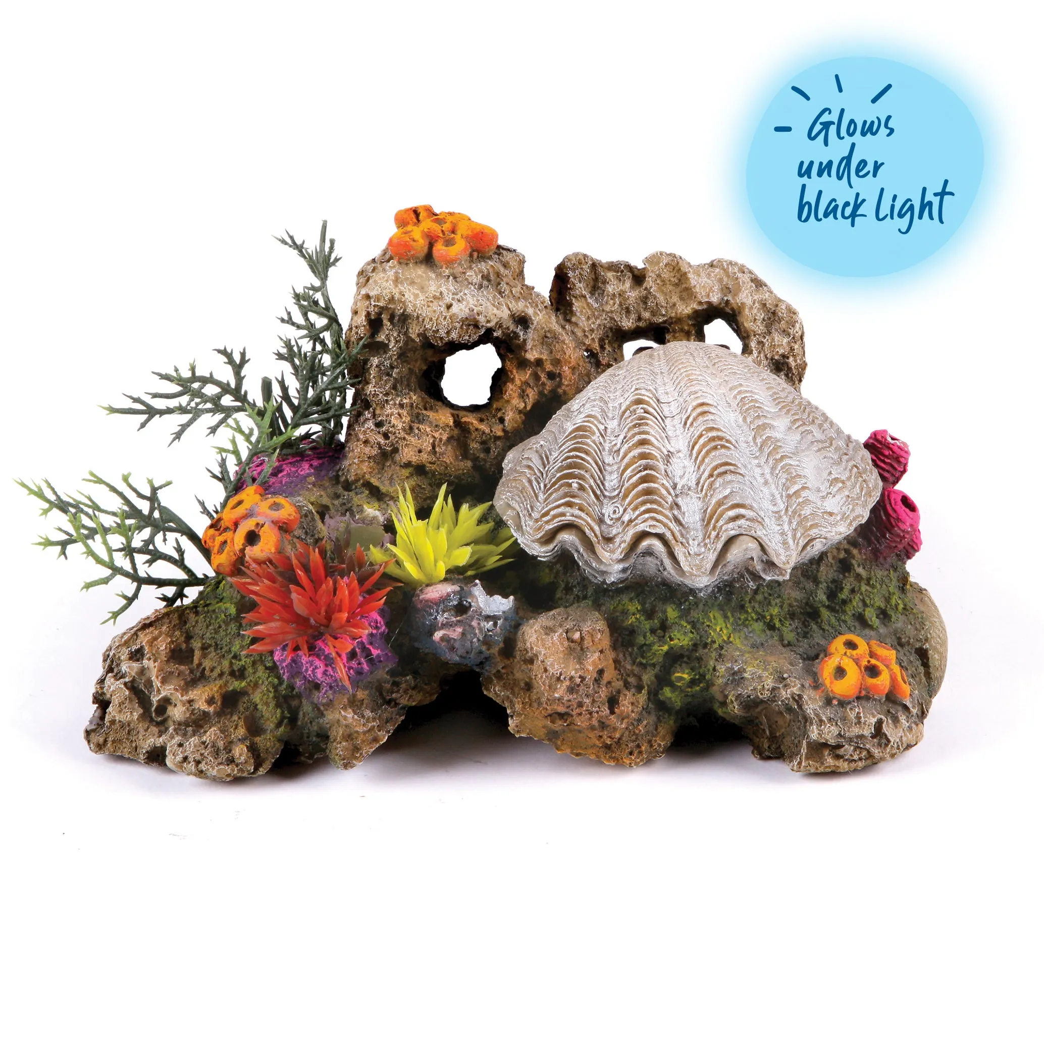 Action Clam With Coral & Plants Fish Tank Ornament