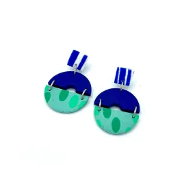 Alice Neel Blue Stripes & Teal Circular Drop Earrings