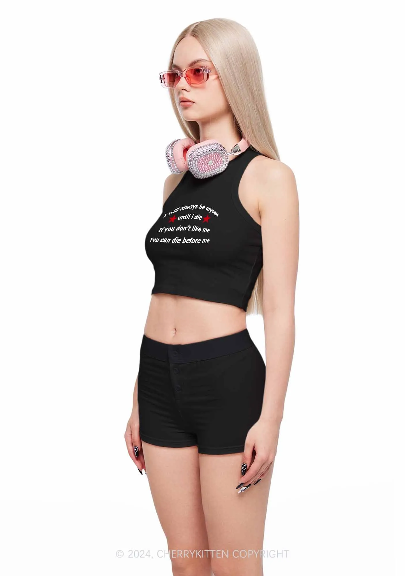 Always Be Myself Y2K Crop Tank Top Cherrykitten