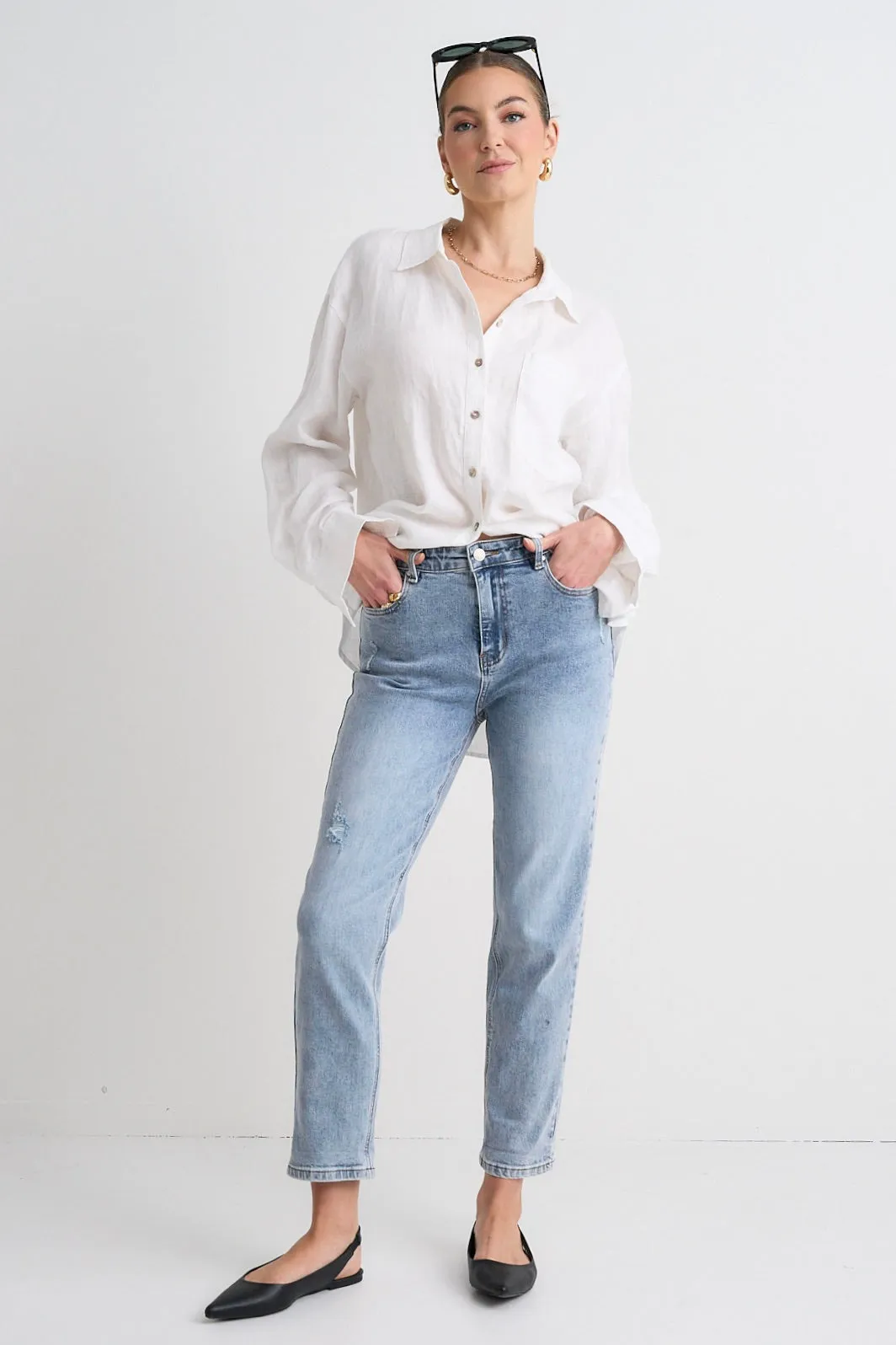 Amelia Mid Blue Mid Rise Slim Leg Jean