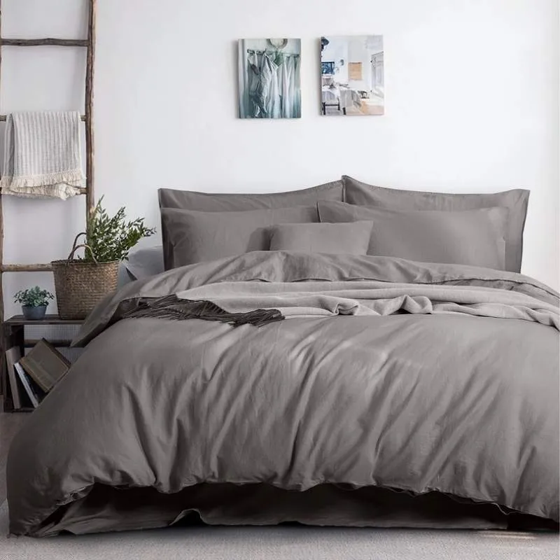 Amor Luxurious Linen Cotton Grey Quilt Cover Set