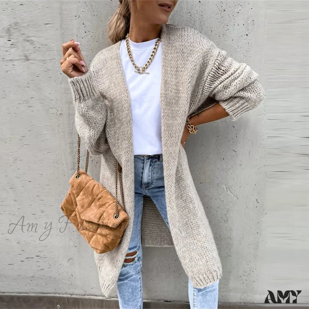 Amy Fashion - Female Elegant Simple Basic Soft Winter Long Sleeve Cardigan