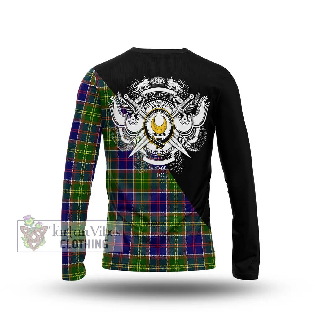 Arnott Tartan Long Sleeve T-Shirt with Family Crest and Military Logo Style