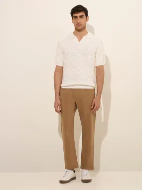 Ascot Taupe Solid Relaxed-Fit Mid-Rise Cotton-Blend Chinos