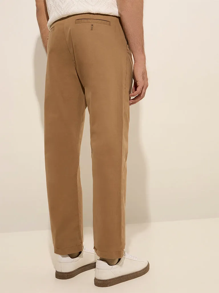 Ascot Taupe Solid Relaxed-Fit Mid-Rise Cotton-Blend Chinos