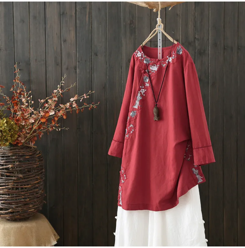 AUTUMN VINTAGE INSPIRED EMBROIDERED TUNIC TOP