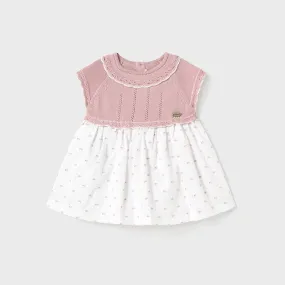 Baby Girls Knit Short Sleeve Dress - Pink