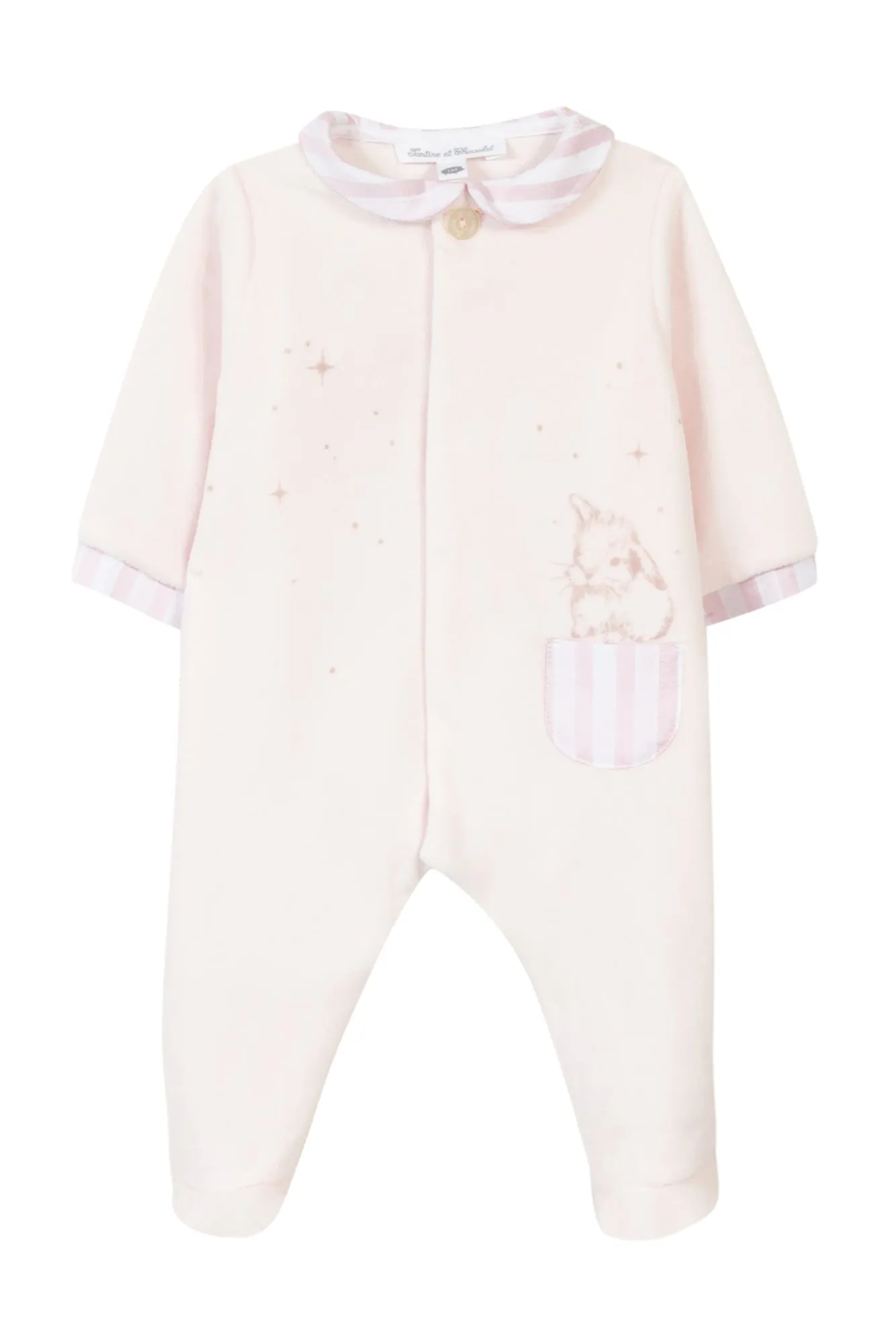 Babygrow - Pale Pink Velour with Rabbit