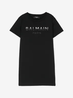 Balmain Girls Paris Logo Jersey Dress in Black