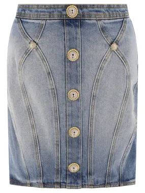 BALMAIN Trendy Buttoned Mini Denim Skirt