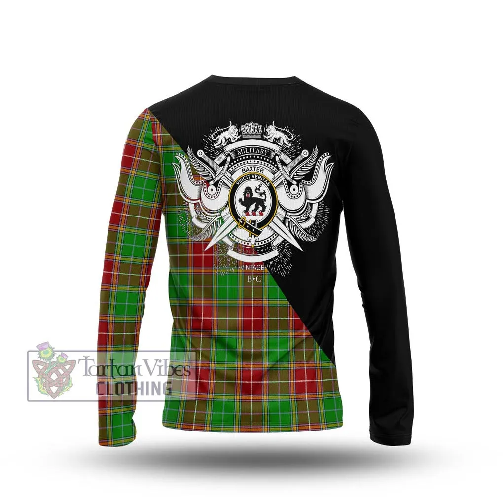 Baxter Modern Tartan Long Sleeve T-Shirt with Family Crest and Military Logo Style