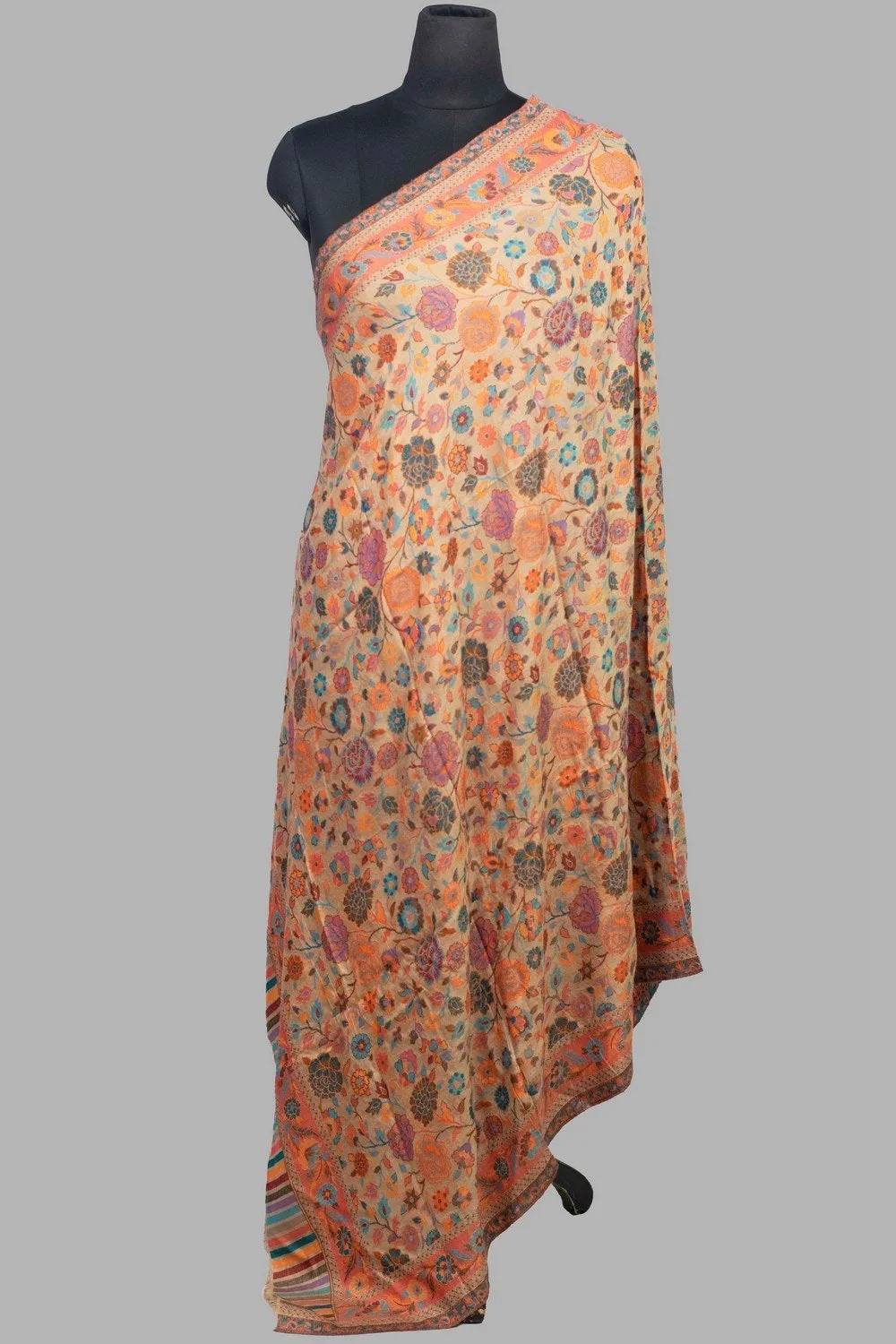 Beige Colour This Dense Kani  Rose Jaal  Adds Grace To The Personality Of The Wearer.