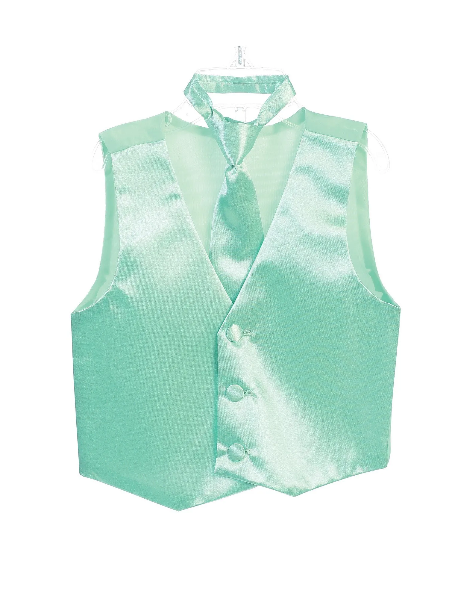 Big Boys Mint Three Button Satin Vest Tie 2 Pc Set 8-16