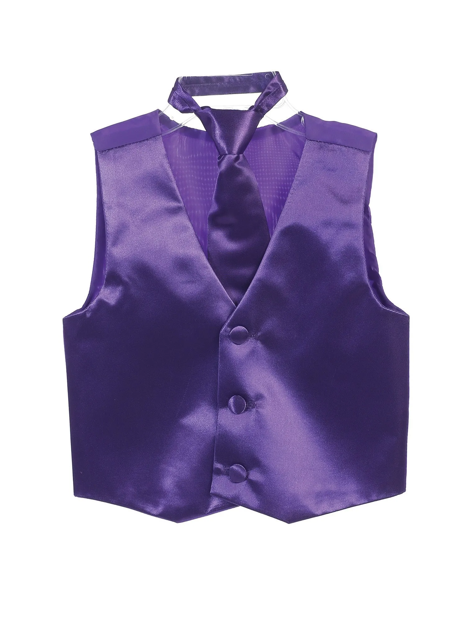 Big Boys Purple Three Button Satin Vest Tie 2 Pc Set 8-16