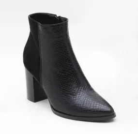 Black Suede & Crocodile Print Block Heeled Boot