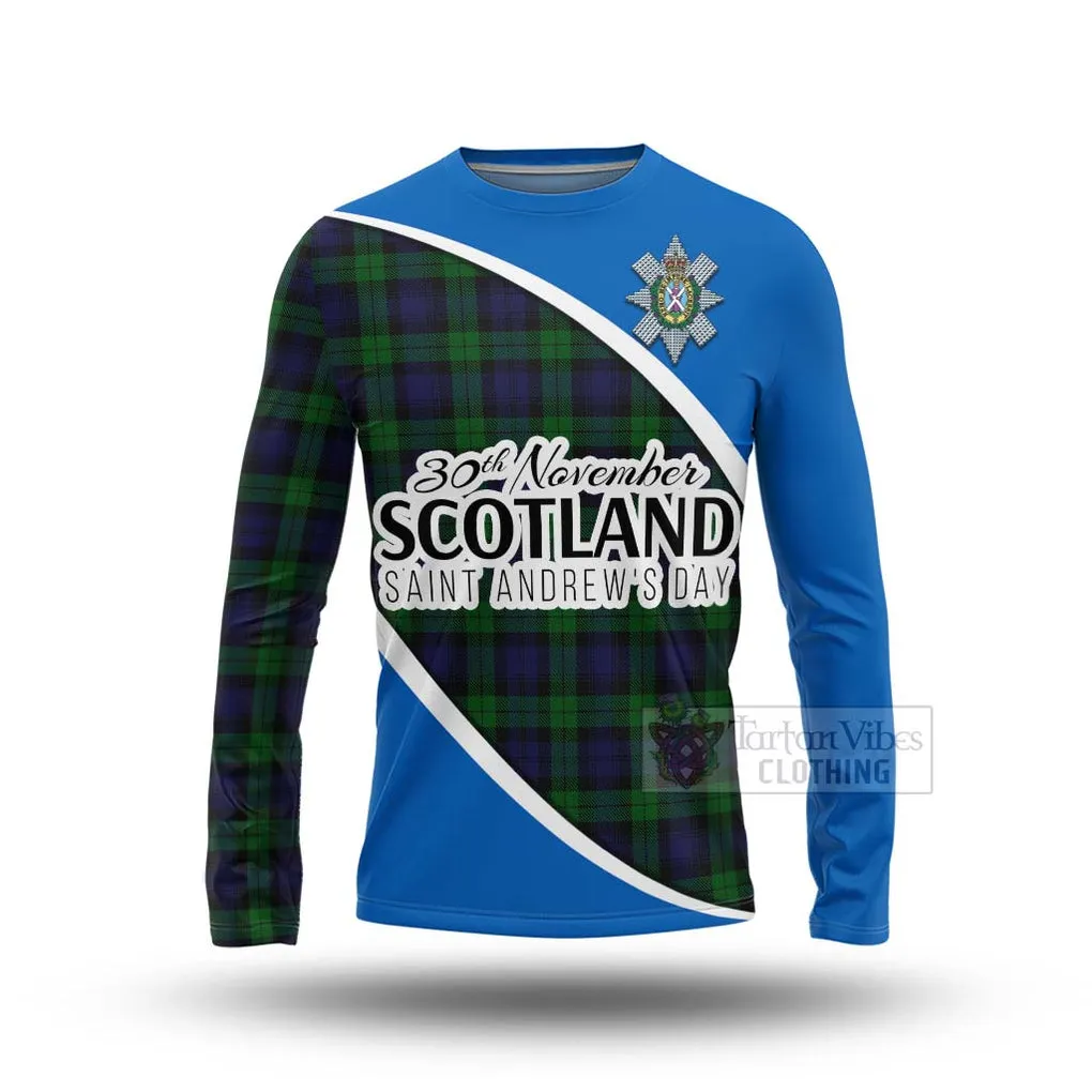 Black Watch Family Crest Tartan Long Sleeve T-Shirt Celebrate Saint Andrew's Day in Style