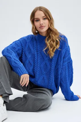 Blue Oversized Knit Long Sleeve Cable