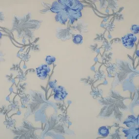 Blue Tulle with Blue Floral Design Embroidered Fabric