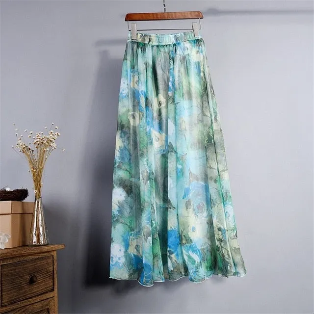 Bohemia Chiffon Floral Printed  Maxi Skirt