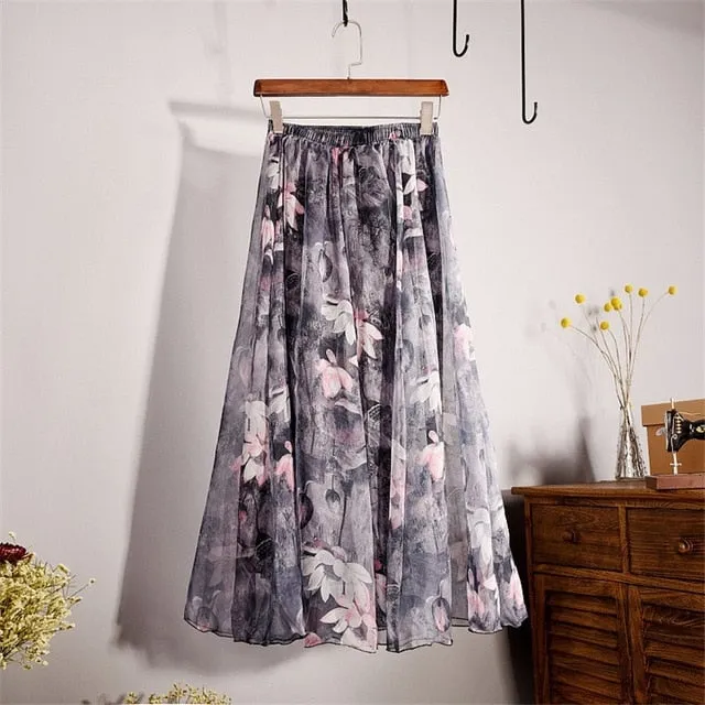 Bohemia Chiffon Floral Printed  Maxi Skirt