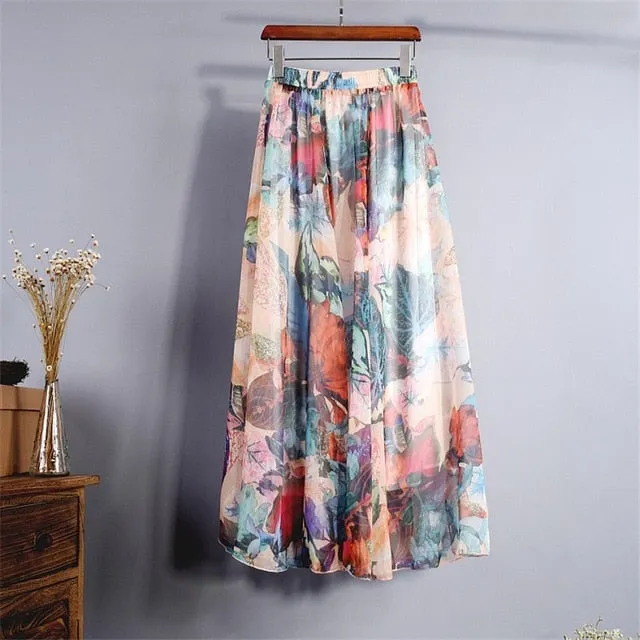 Bohemia Chiffon Floral Printed  Maxi Skirt