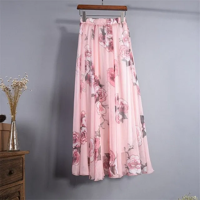 Bohemia Chiffon Floral Printed  Maxi Skirt