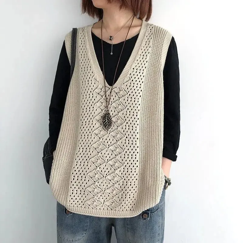 Bonnyshow Women Vest Sleeveless Thin Sweater Solid Outerwear V-Neck Knitted Top Female Simple Women's Vest Autumn Winter Drop Shipping