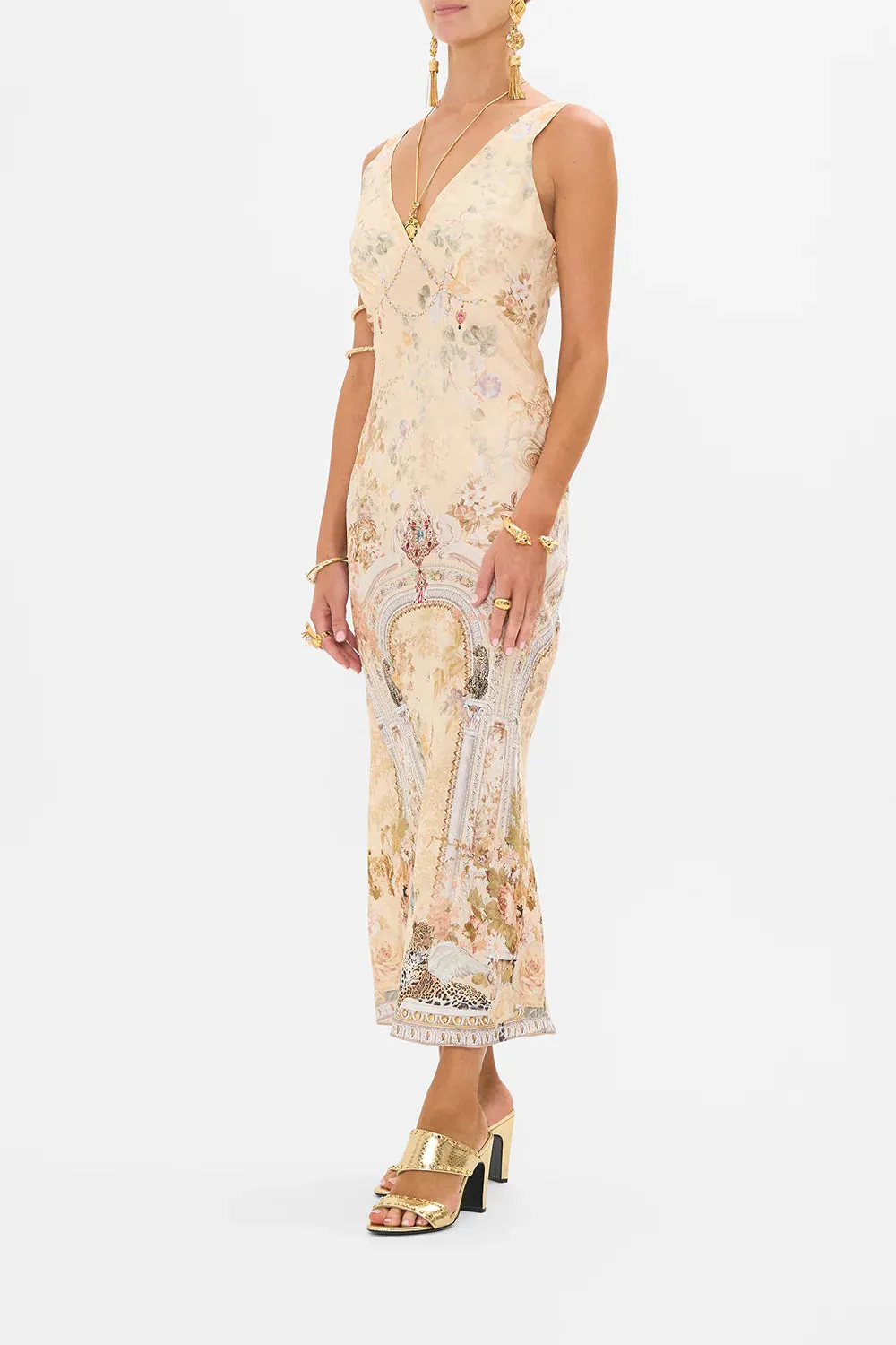 Camilla V-Neck Jacquard Slip Dress - The Adorned in Antiquity