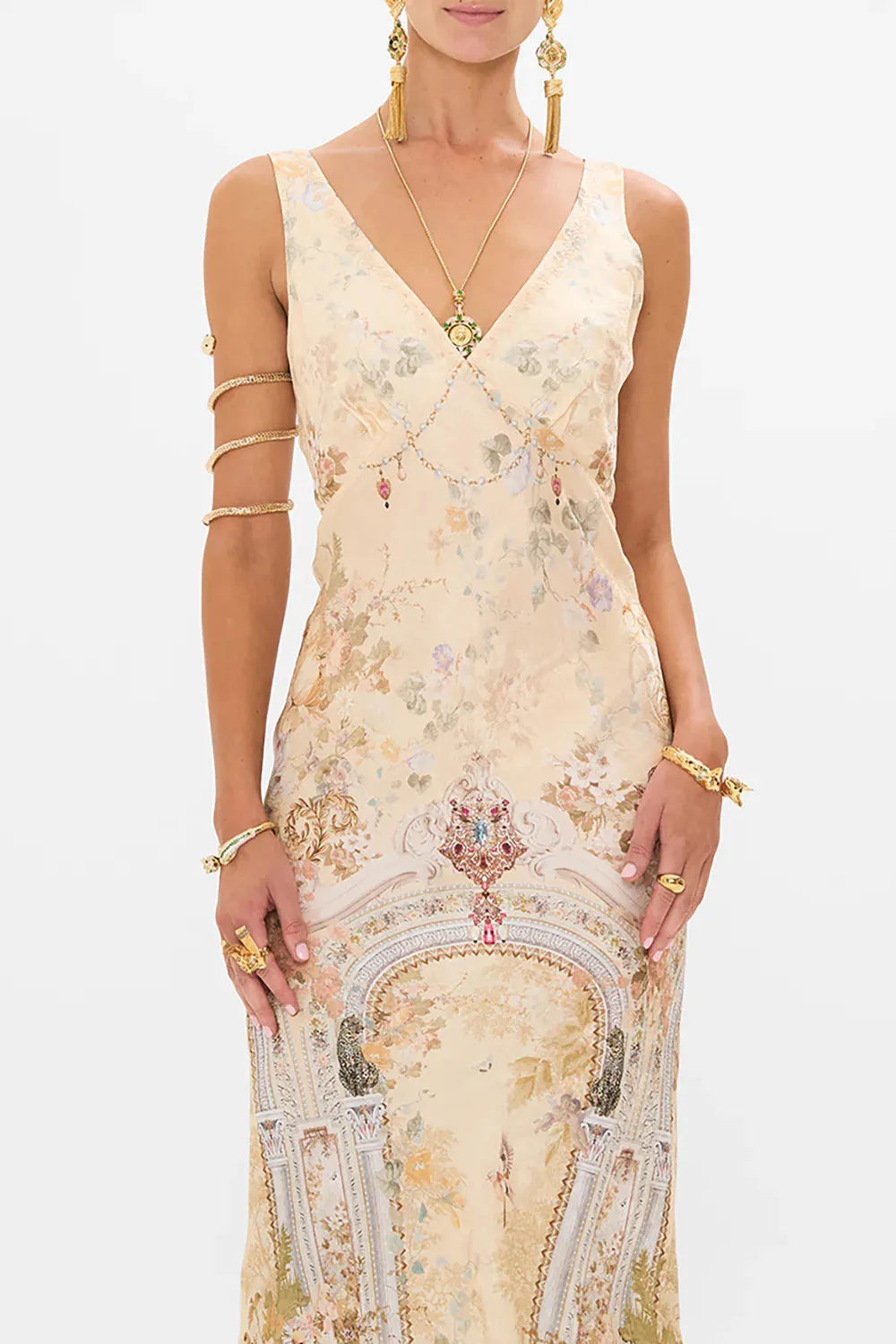 Camilla V-Neck Jacquard Slip Dress - The Adorned in Antiquity