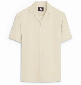 Camp Collar Linen Shirt in Light Beige