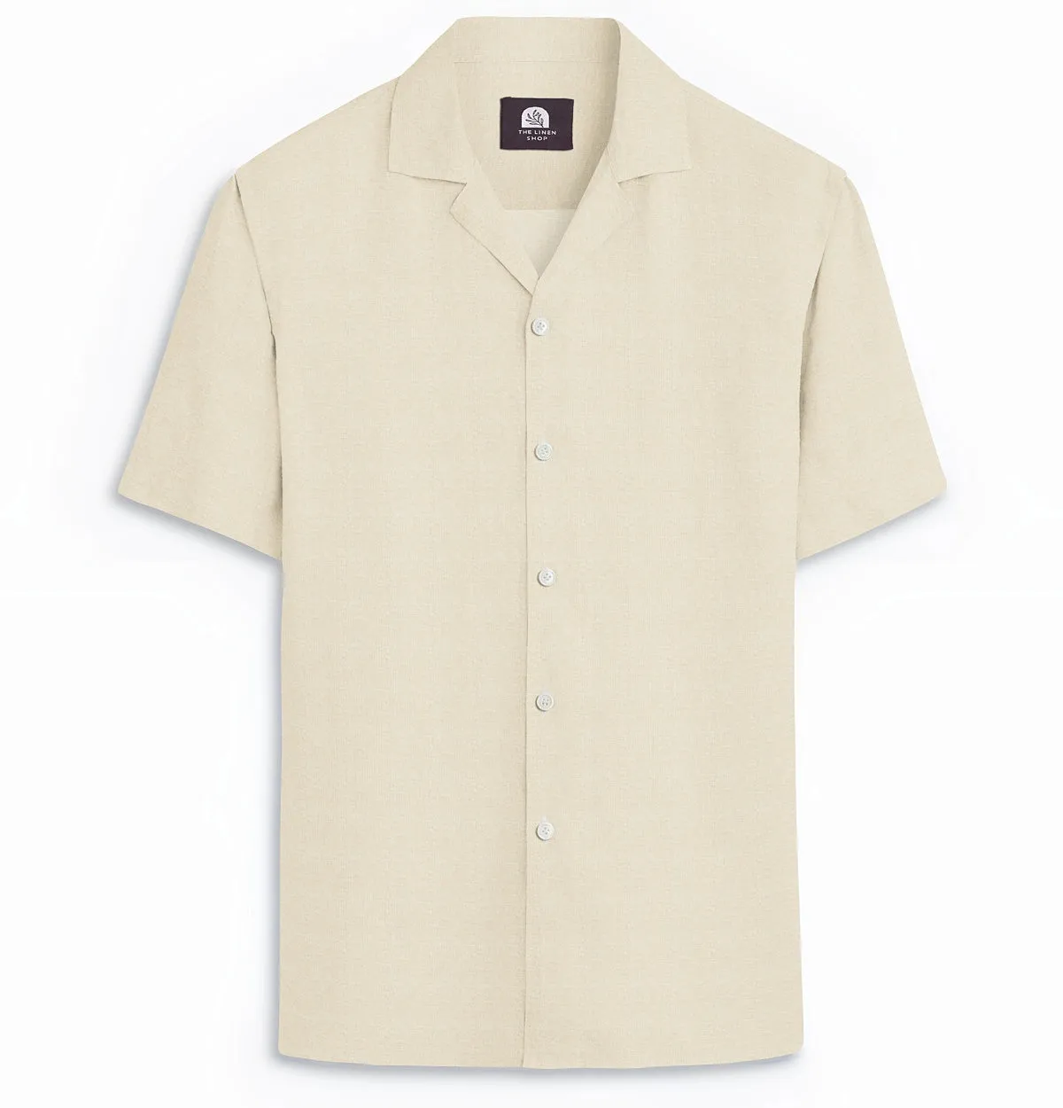 Camp Collar Linen Shirt in Light Beige