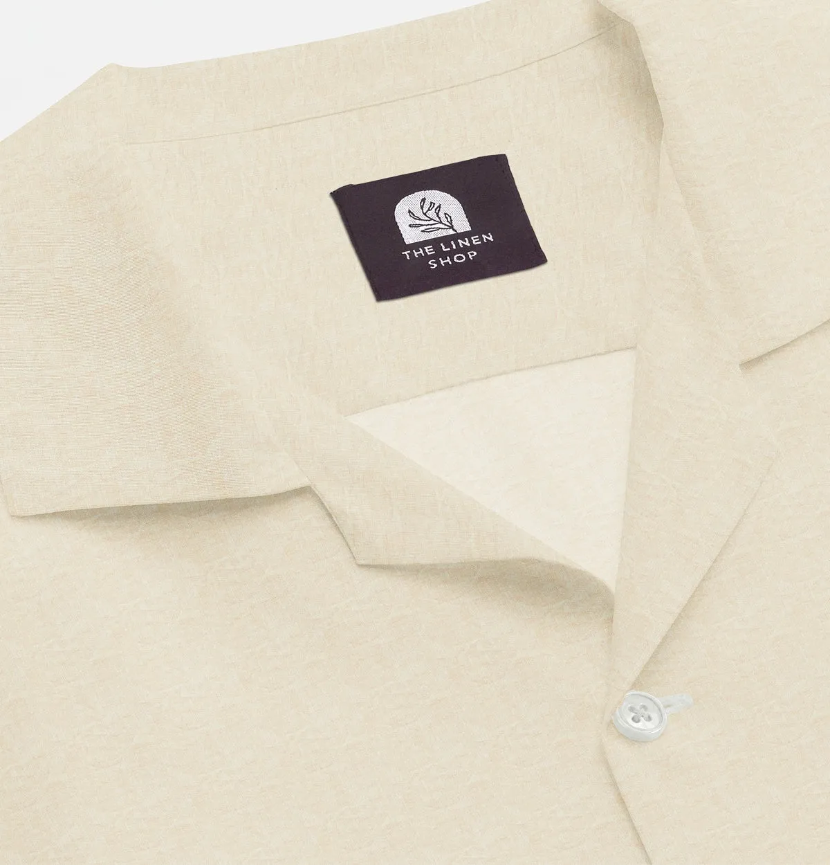 Camp Collar Linen Shirt in Light Beige