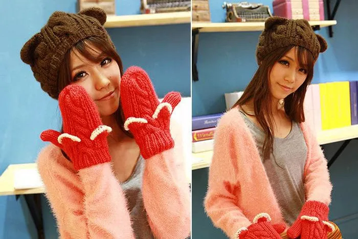 Cat ears cute hats for women brand knitting warm korean fashion hot selling lovely beanies winter knitted cap