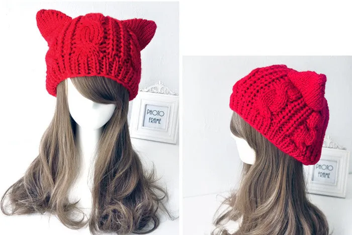 Cat ears cute hats for women brand knitting warm korean fashion hot selling lovely beanies winter knitted cap