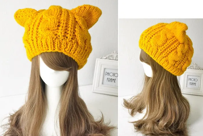 Cat ears cute hats for women brand knitting warm korean fashion hot selling lovely beanies winter knitted cap