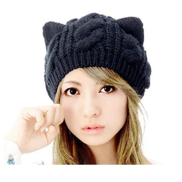 Cat ears cute hats for women brand knitting warm korean fashion hot selling lovely beanies winter knitted cap