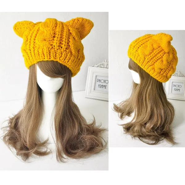 Cat ears cute hats for women brand knitting warm korean fashion hot selling lovely beanies winter knitted cap