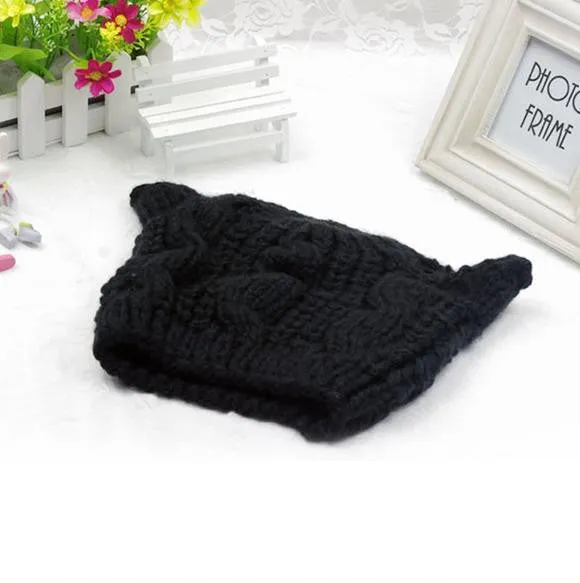 Cat ears cute hats for women brand knitting warm korean fashion hot selling lovely beanies winter knitted cap