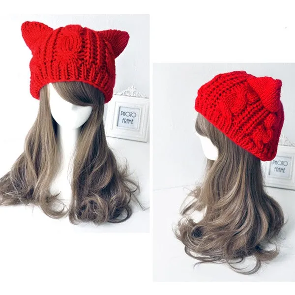 Cat ears cute hats for women brand knitting warm korean fashion hot selling lovely beanies winter knitted cap