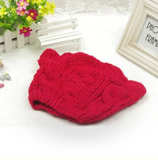 Cat ears cute hats for women brand knitting warm korean fashion hot selling lovely beanies winter knitted cap