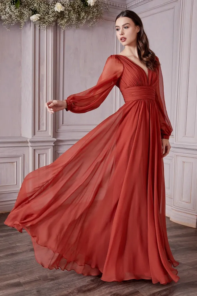 CD 0192 Size 8, 14 Long A Line Chiffon Long Sleeve Mother Of Dress Wedding Guest Gown